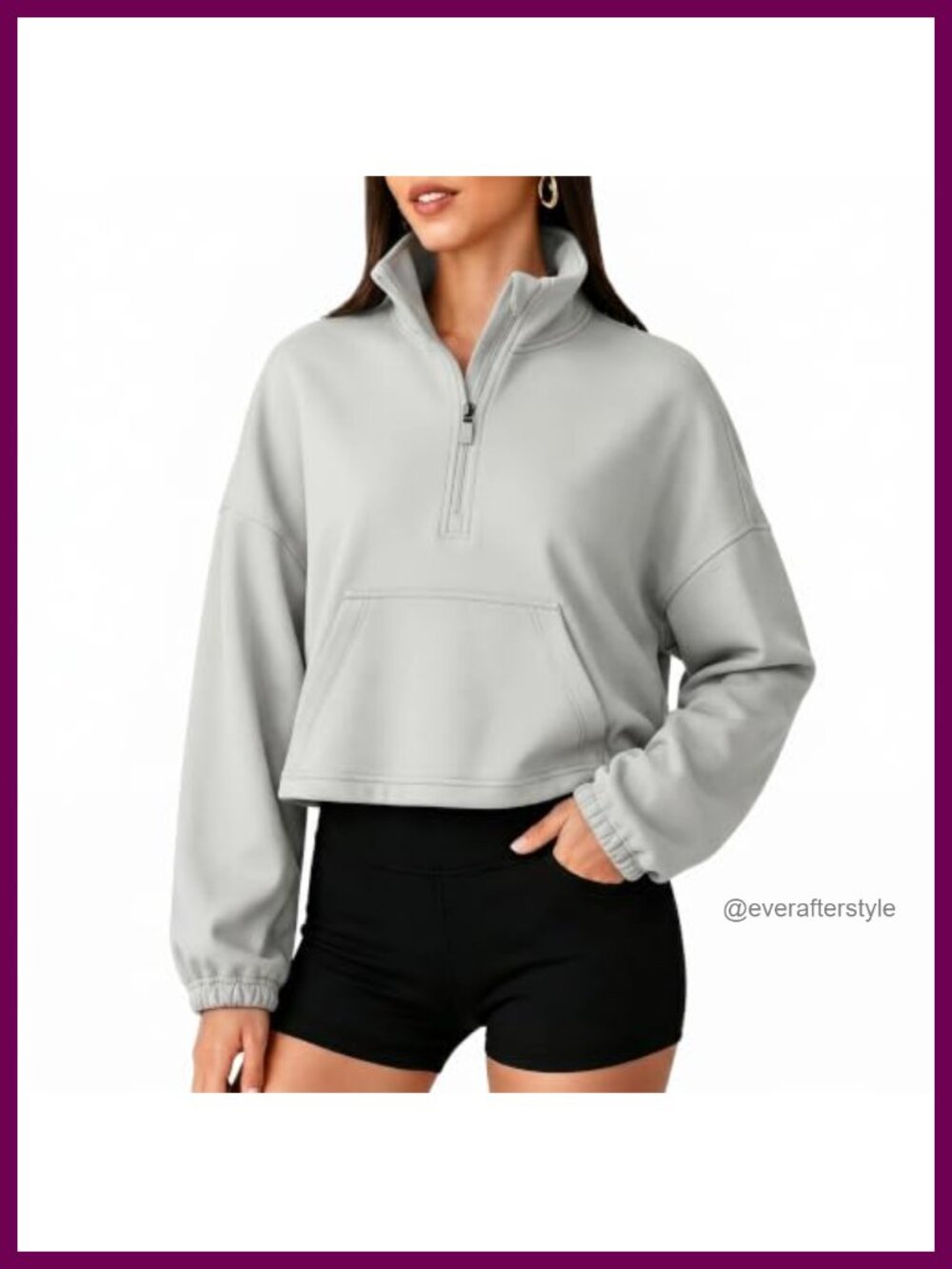 Women's Cropped Quarter Zip Sweatshirt Mock Neck Pullover